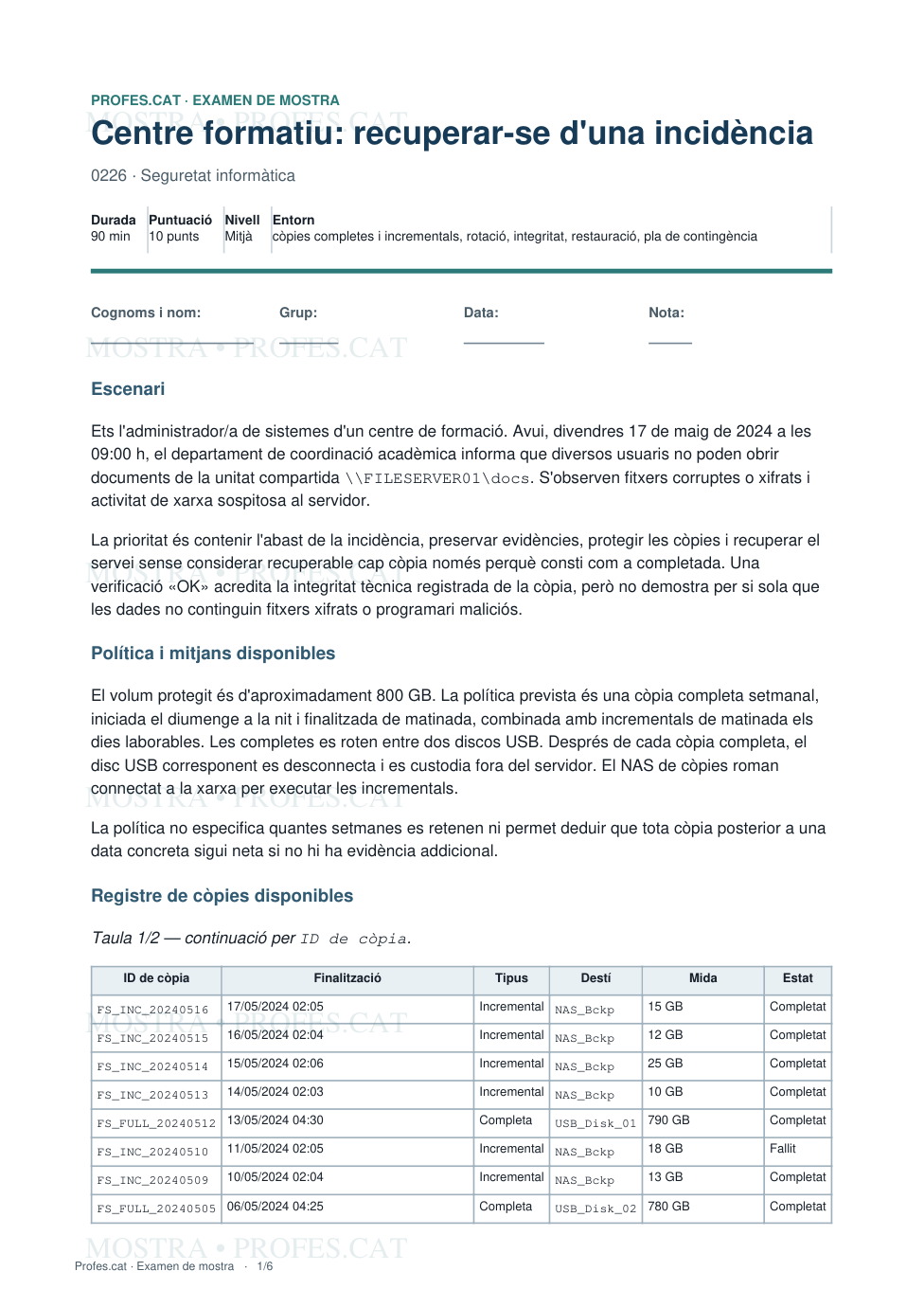 Mostra de Centre formatiu: recuperar-se d'una incidència