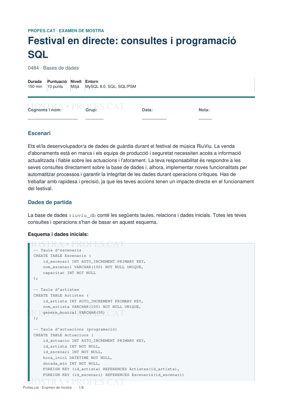 Mostra de Festival en directe: consultes i programació SQL