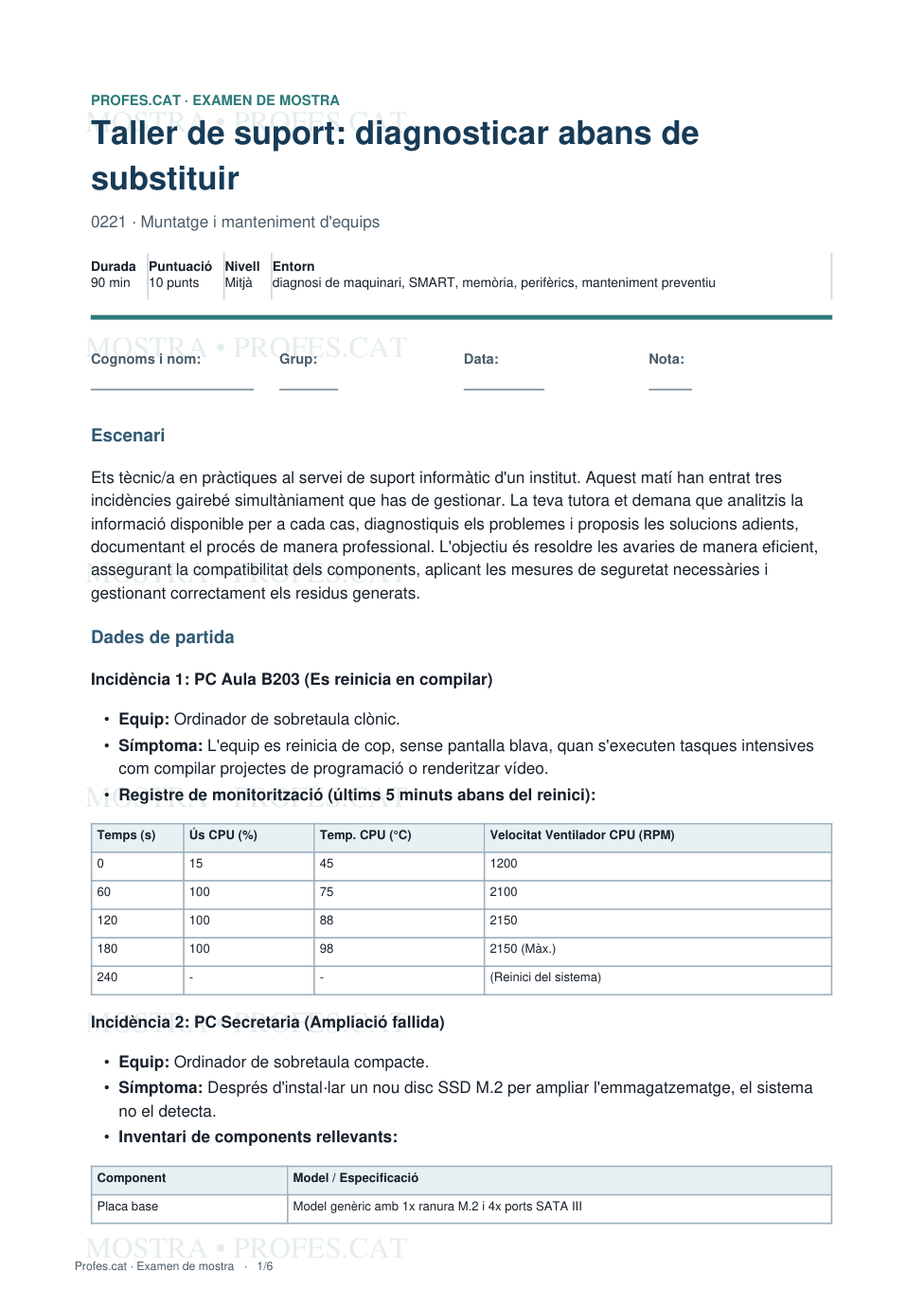 Primera pàgina de Taller de suport: diagnosticar abans de substituir